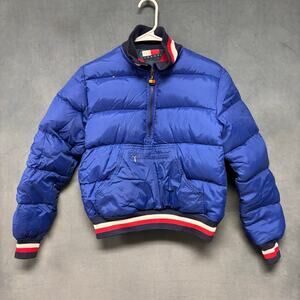 Vintage Tommy Hilfiger Jeans Down Puffer Jacket Blue Flag Logo 90s Youth Medium